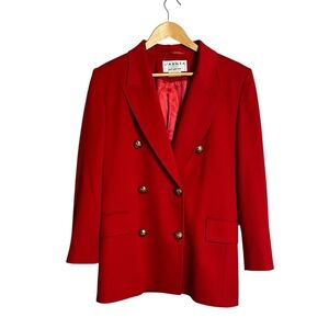 Womens Vintage Jaeger Red Double Breasted Wool Blazer Gold Buttons Size 8
